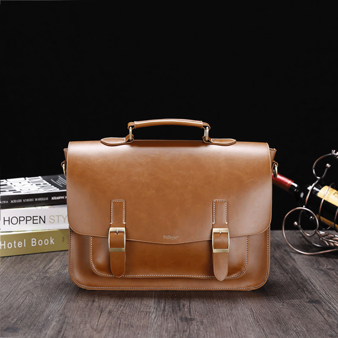 Geanta Business din Piele Ecologica Premium, Tip Servieta, cu Doua Catarame Metalice, Compartiment Laptop, Curea Reglabi