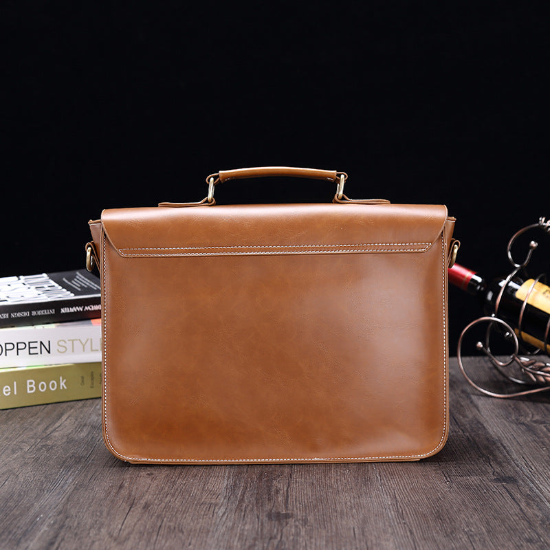 Geanta Business din Piele Ecologica Premium, Tip Servieta, cu Doua Catarame Metalice, Compartiment Laptop, Curea Reglabi
