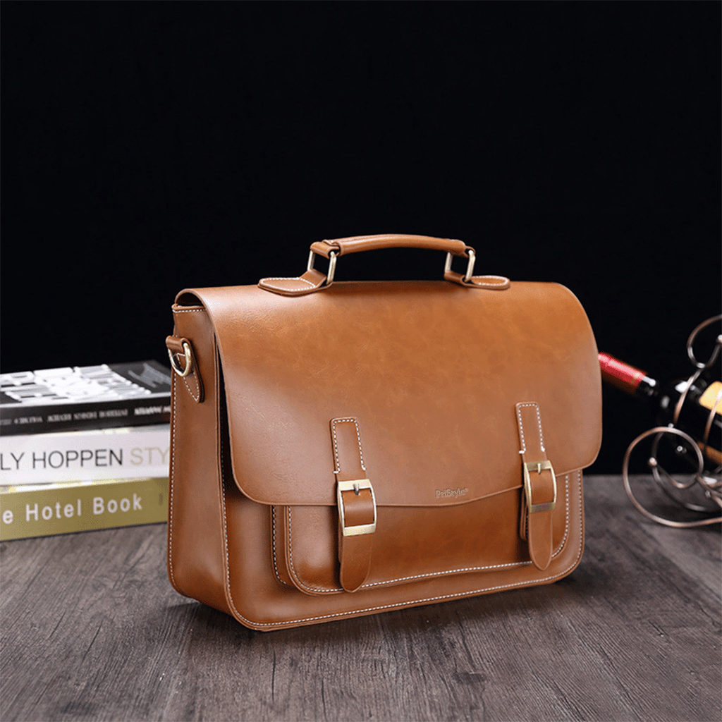 Geanta Business din Piele Ecologica Premium, Tip Servieta, cu Doua Catarame Metalice, Compartiment Laptop, Curea Reglabi