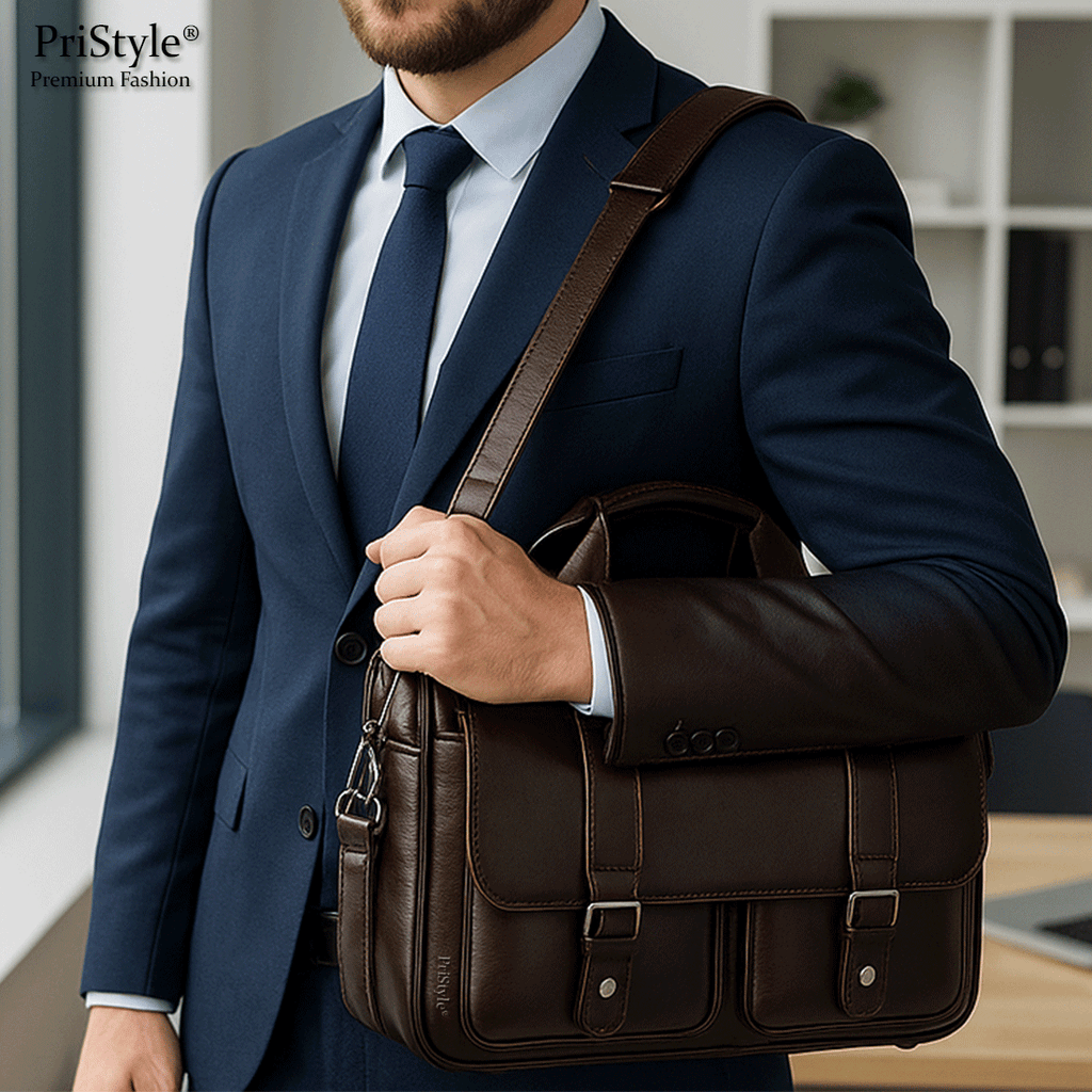 Geanta Business Multifunctionala, pentru Laptop si Documente, din Piele Naturala Premium, pentru Barbati, cu Bretea Regl