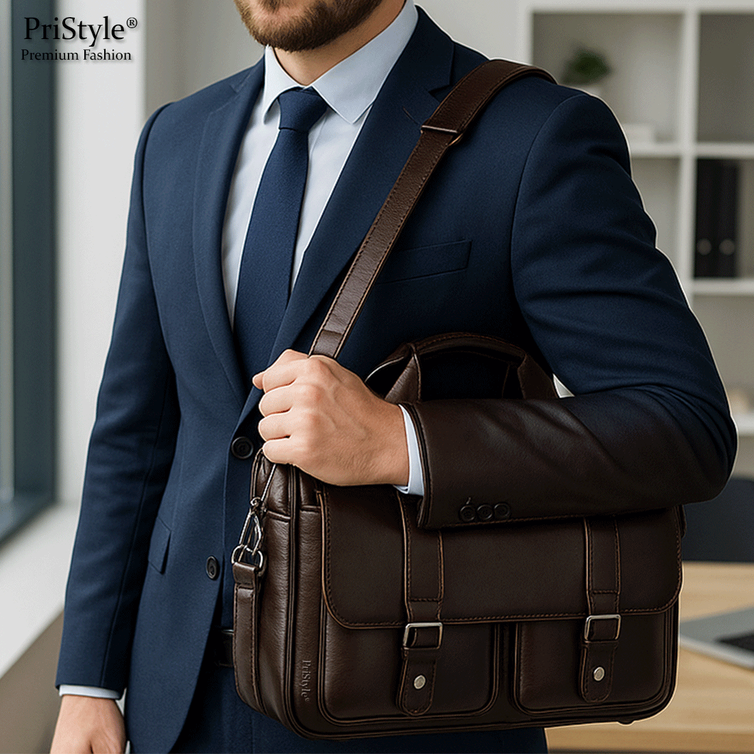 Geanta Business Multifunctionala, pentru Laptop si Documente, din Piele Naturala Premium, pentru Barbati, cu Bretea Regl