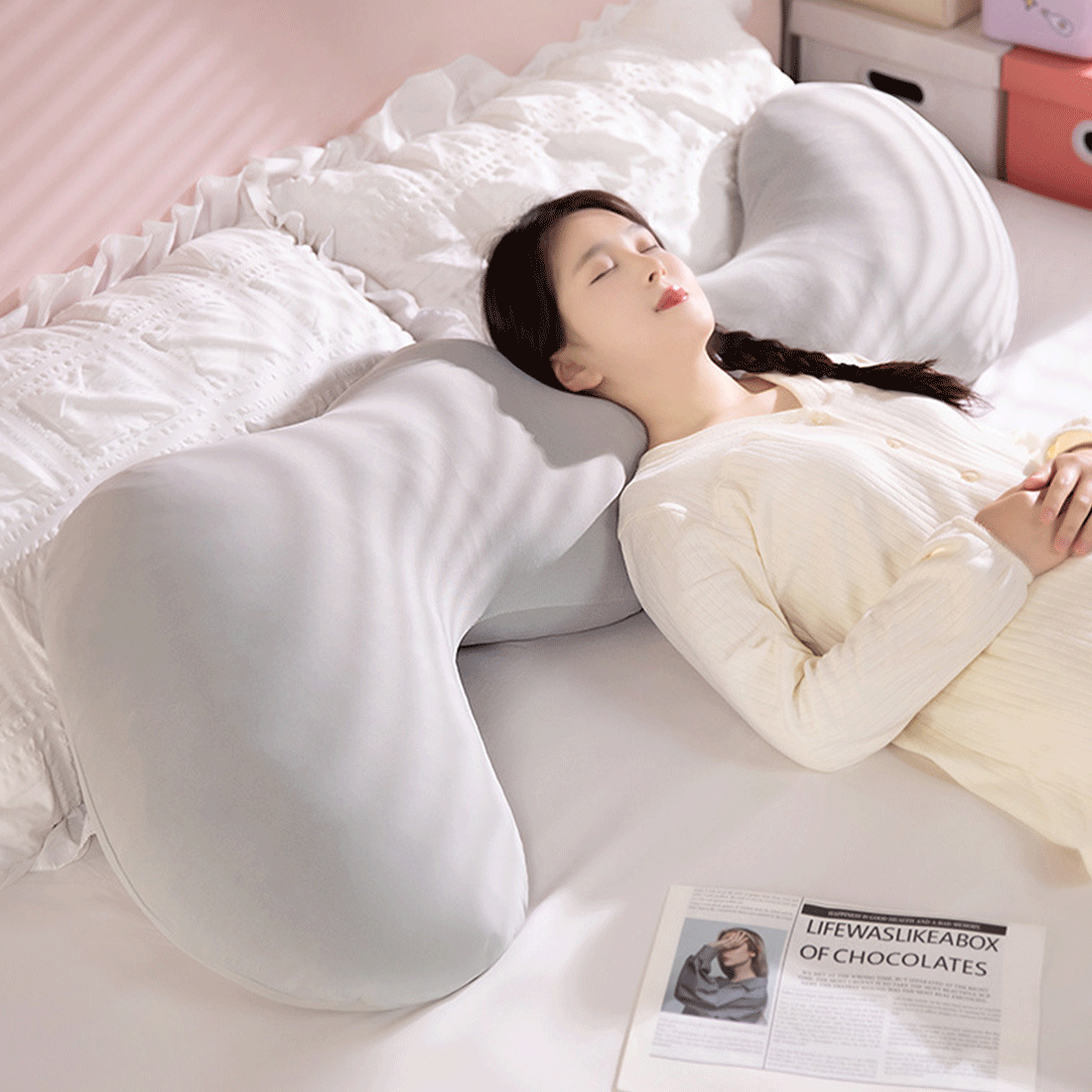 Perna pentru Corp Tip Body Pillow pentru Dormit Lateral, cu Efect Racoritor, Design Ergonomic, Suport pentru Spate