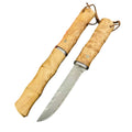 Cutit handmade Premium, 'Amicul Samuraiului', cu Maner si Teaca din Lemn de Bambus Natural, 22cm, PriStyle®