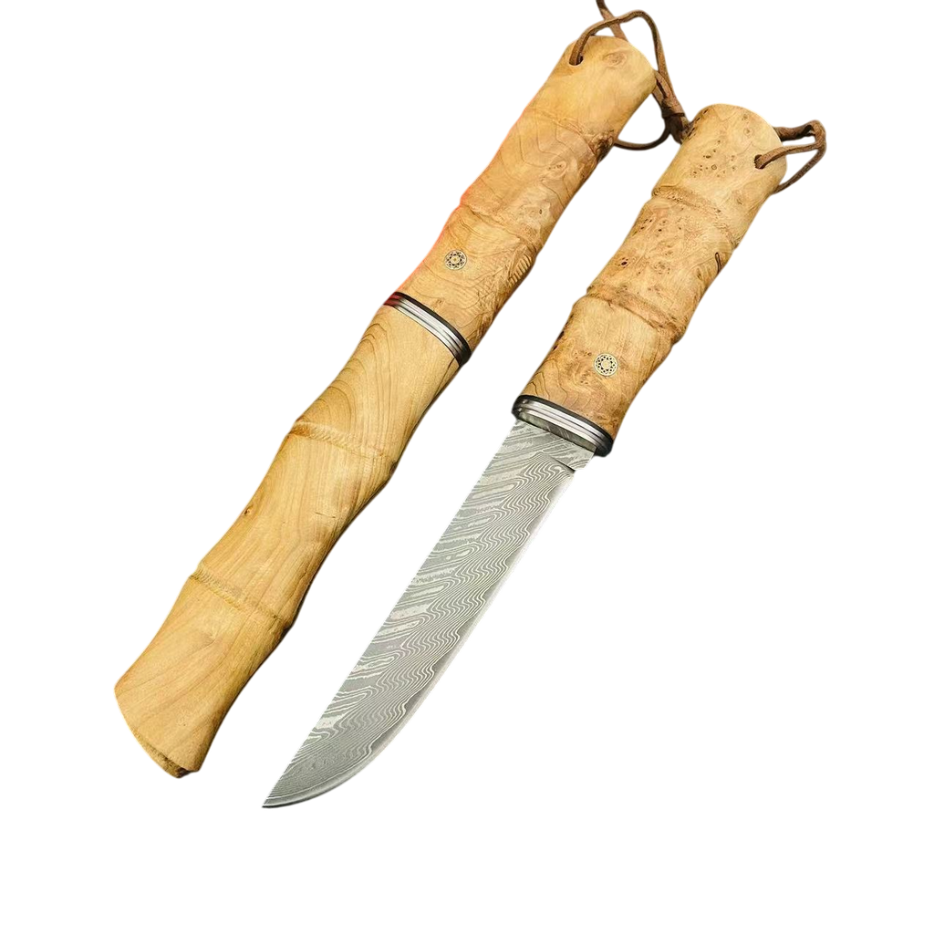 Cutit handmade Premium, 'Amicul Samuraiului', cu Maner si Teaca din Lemn de Bambus Natural, 22cm, PriStyle®