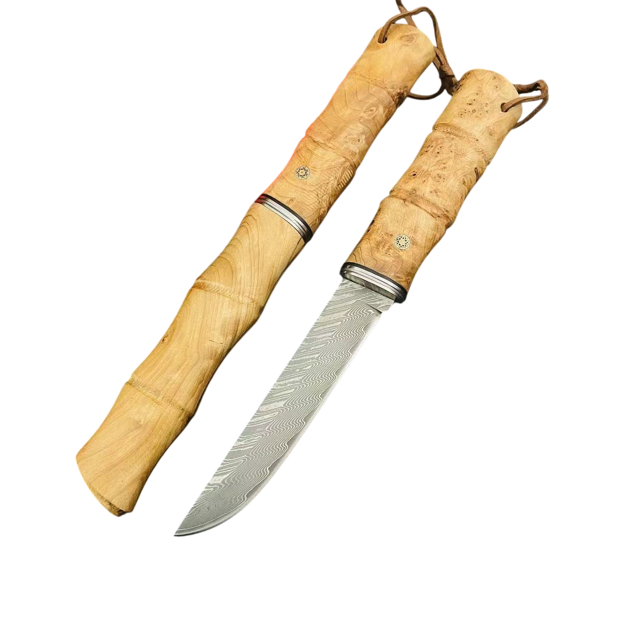Cutit handmade Premium, 'Amicul Samuraiului', cu Maner si Teaca din Lemn de Bambus Natural, 22cm, PriStyle®