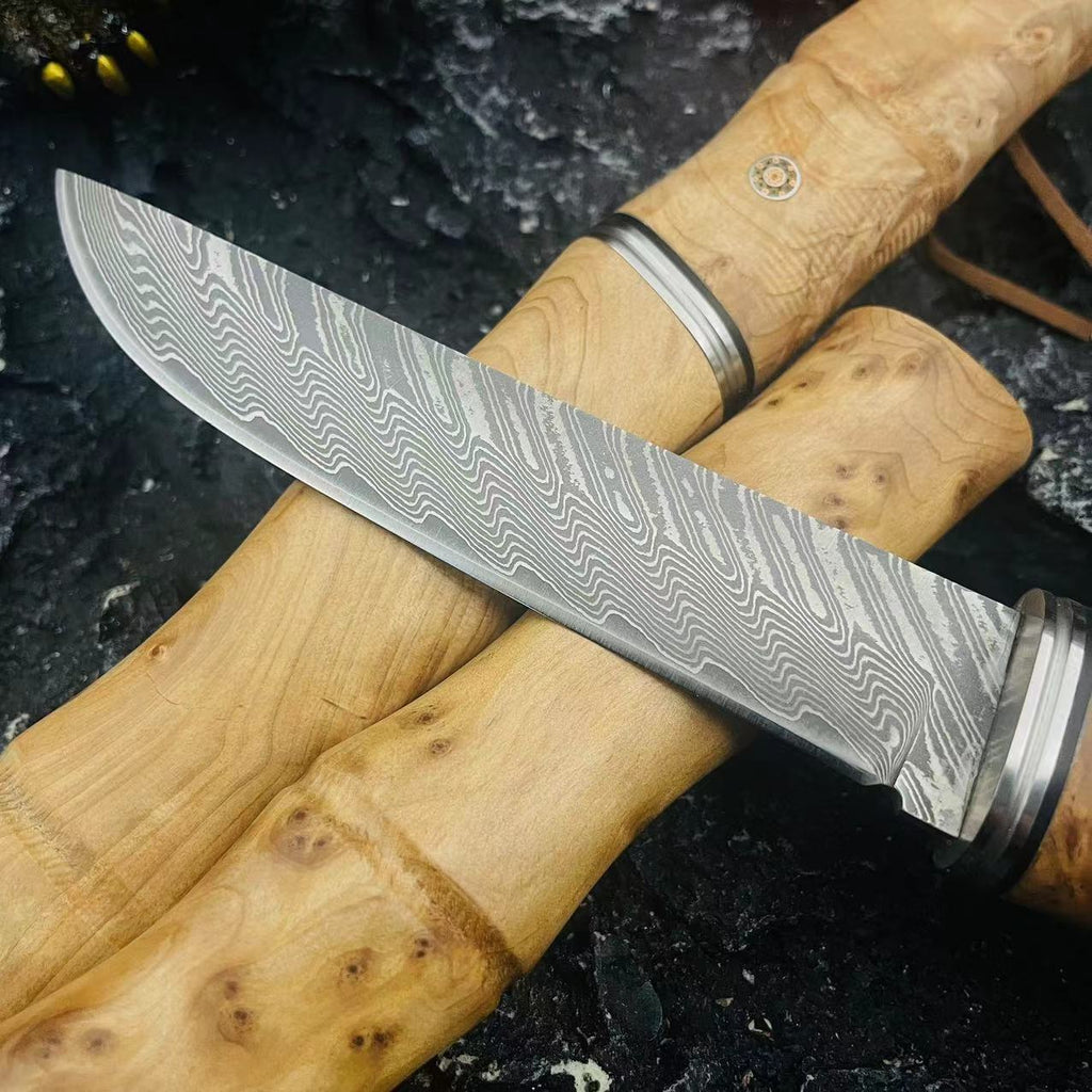 Cutit handmade Premium, 'Amicul Samuraiului', cu Maner si Teaca din Lemn de Bambus Natural, 22cm, PriStyle®