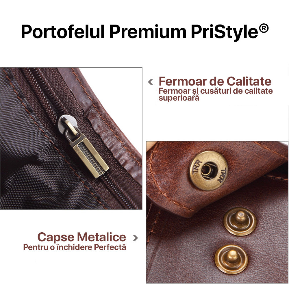Set Portofel Premium pentru Barbati si Curea din Piele Naturala, 16 buzunare, cu Loc de Buletin Romanesc si Protectie RF