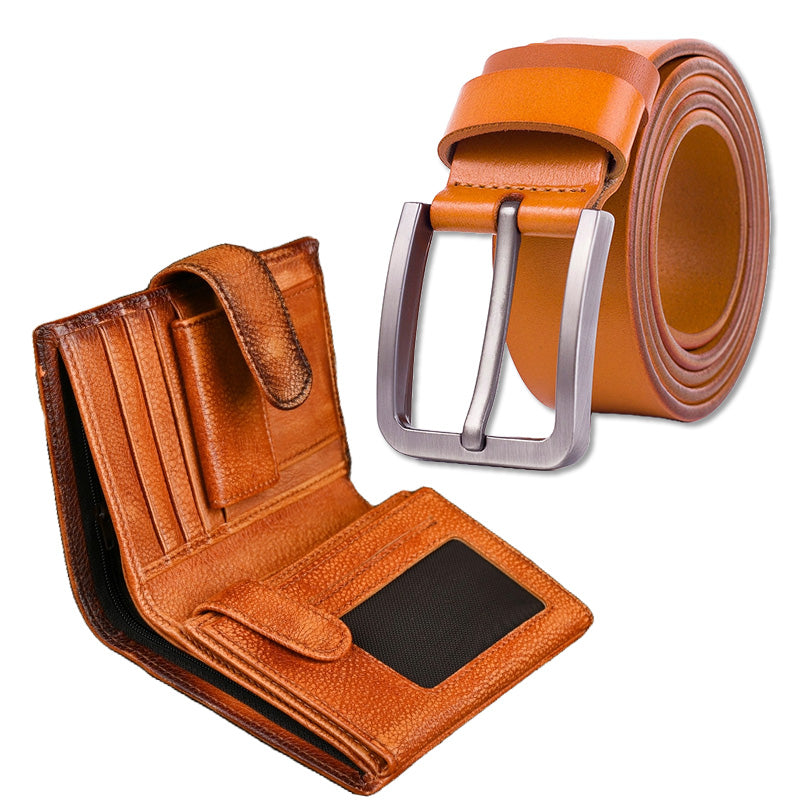 Set Portofel pentru Barbati din Piele Naturala de Calitate Superioara si Curea, Elegant si Durabil, 20 buzunare, cu Dubl