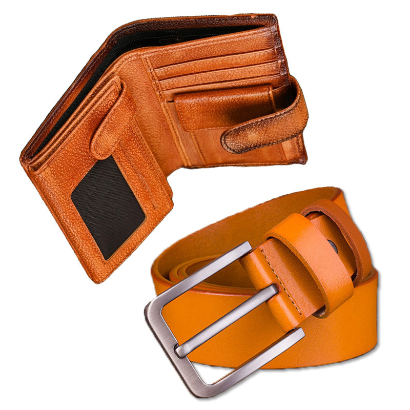 Set Portofel pentru Barbati din Piele Naturala de Calitate Superioara si Curea, Elegant si Durabil, 20 buzunare, cu Dubl