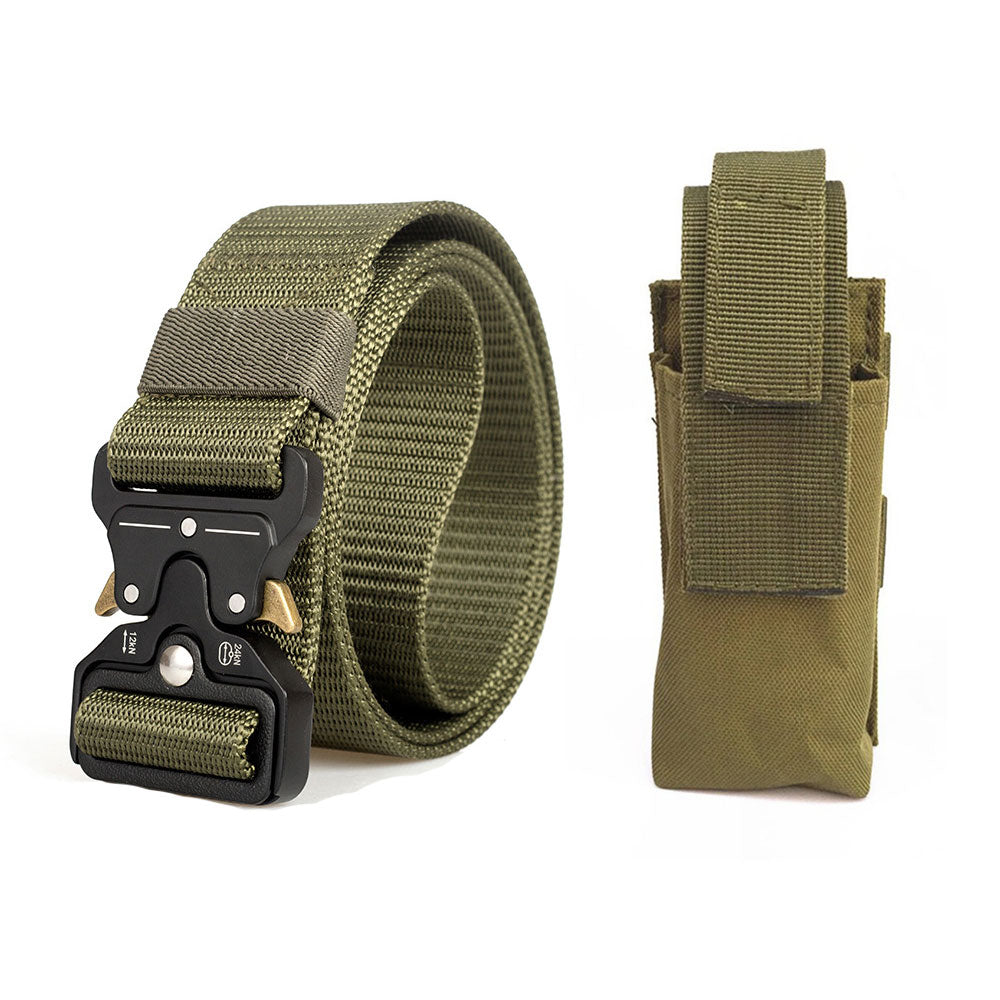 Pachet Teaca si Curea pentru Prindere Briceag sau Cutit Pliabil la Brau, Verde Masliniu, PriStyle®, 120cm