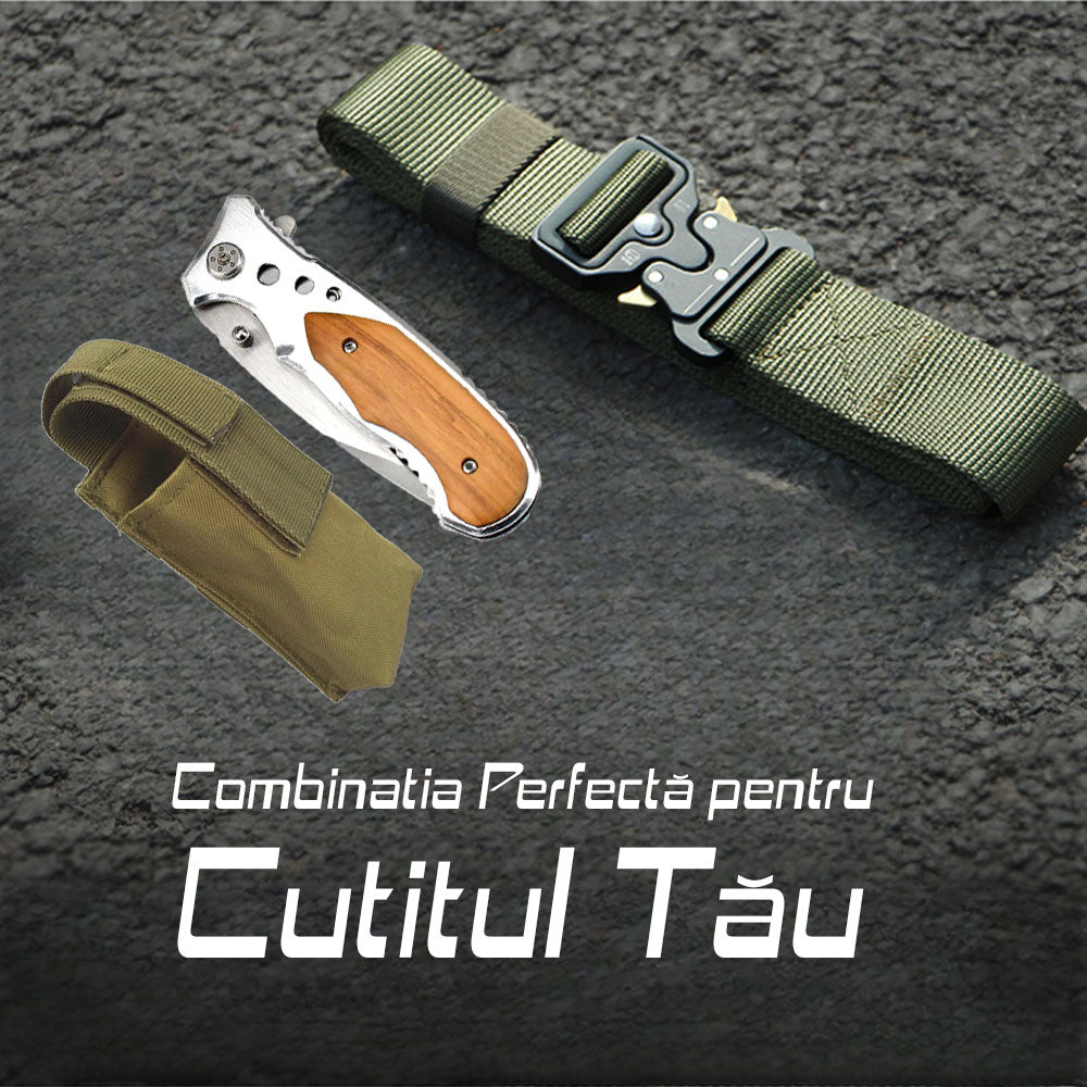 Pachet Teaca si Curea pentru Prindere Briceag sau Cutit Pliabil la Brau, Verde Masliniu, PriStyle®, 120cm