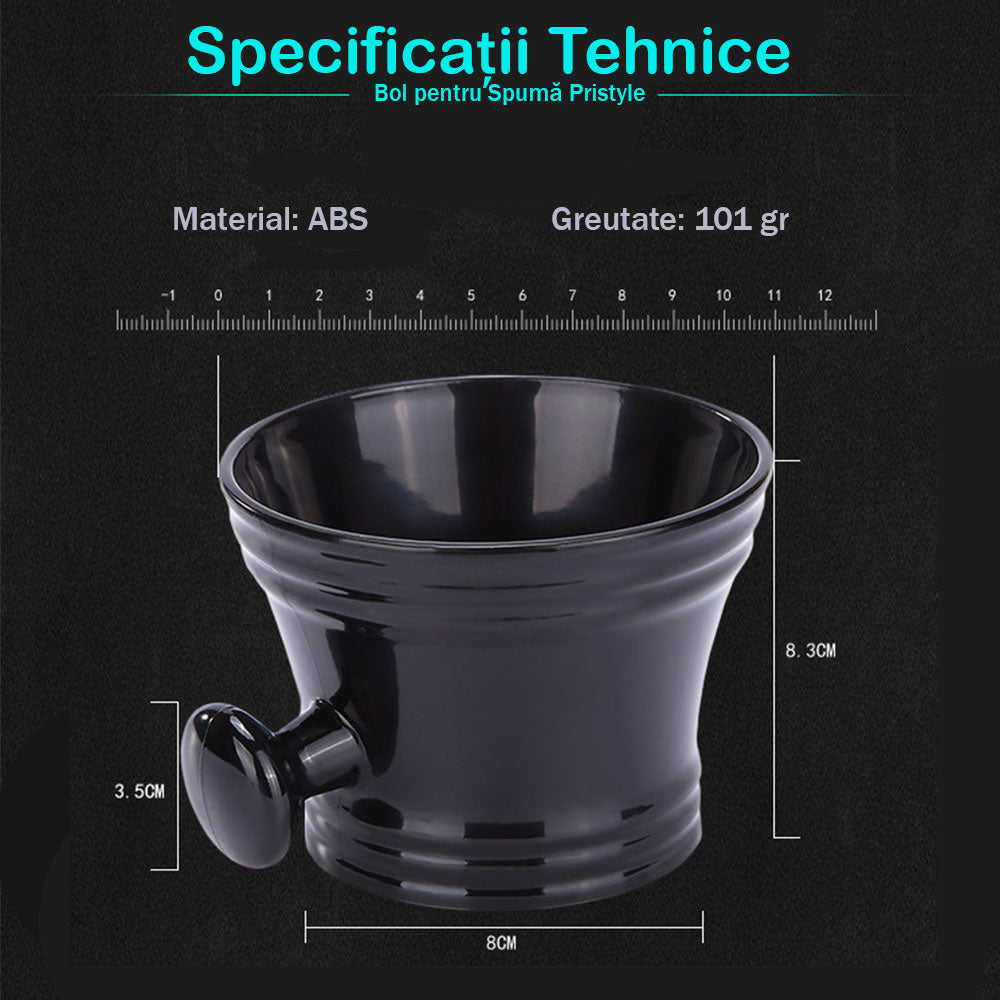 Bol de Barbierit pentru Spuma de Ras, pentru Brici sau Aparat de Ras Clasic cu Lame, Cu Punct de Apucare, Plastic, Negru