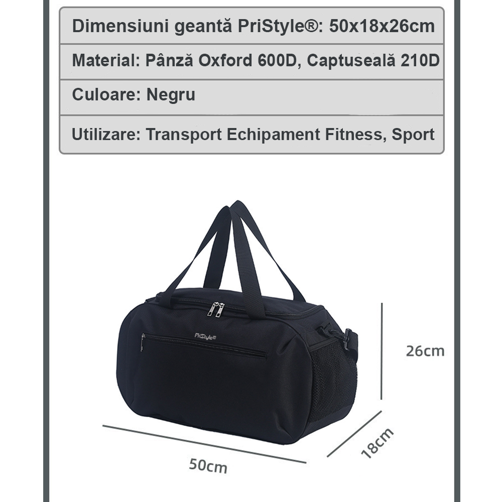 Rucsac pentru echipament de fitness, pentru incaltaminte de sport sau haine de schimb, 42x34cm, Poliester, PriStyle - 65