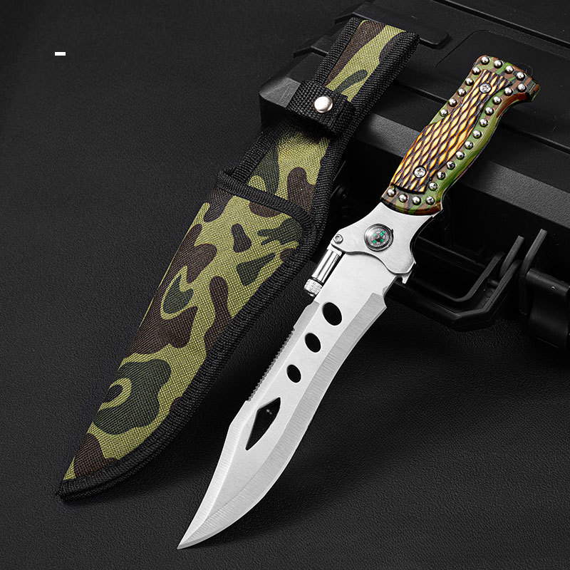 Cutit Cu Teaca, Perfect pentru Camping, Supravietuire sau Bushcraft, 29 cm, Camuflaj, PriStyle®