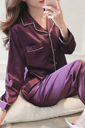 Pijamale Satinate Dama Largi, Tip Loose, 2 Piese, Pantalon si Bluza, Mov, 2XL/175/96A