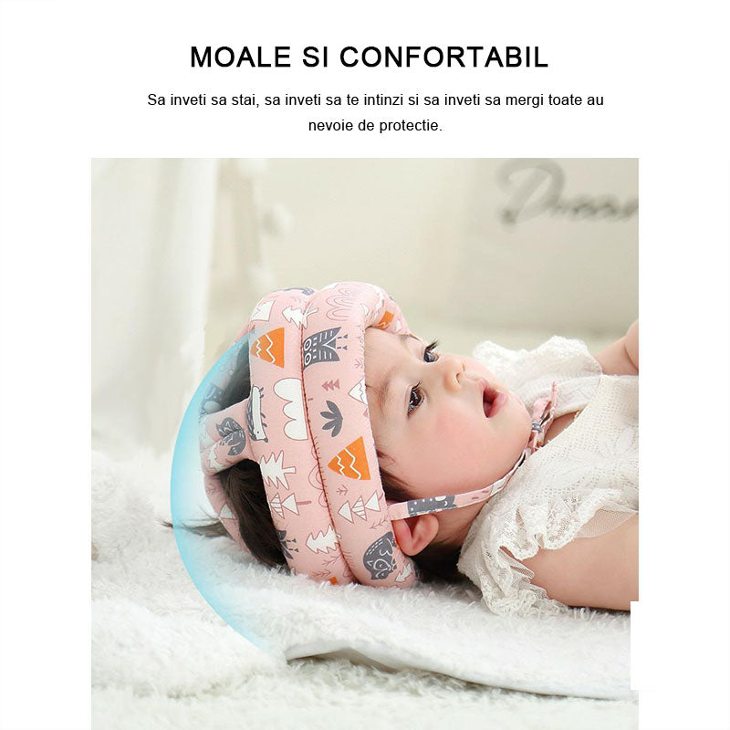 Casca de protectie pentru copii, Ajustabila, Bumbac, 6-36luni, Roz