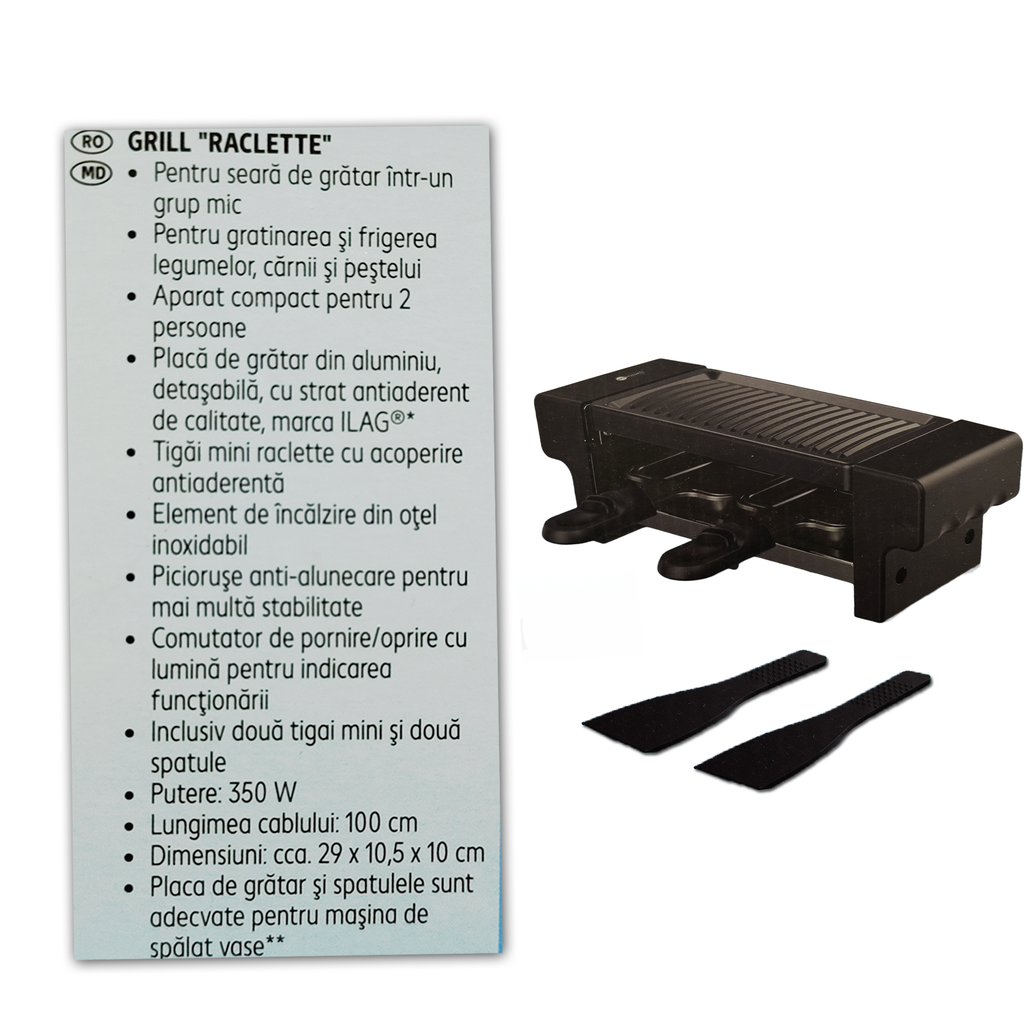 Plita Grill/Raclette Electrica, Switch On, 350 W, 2 persoane