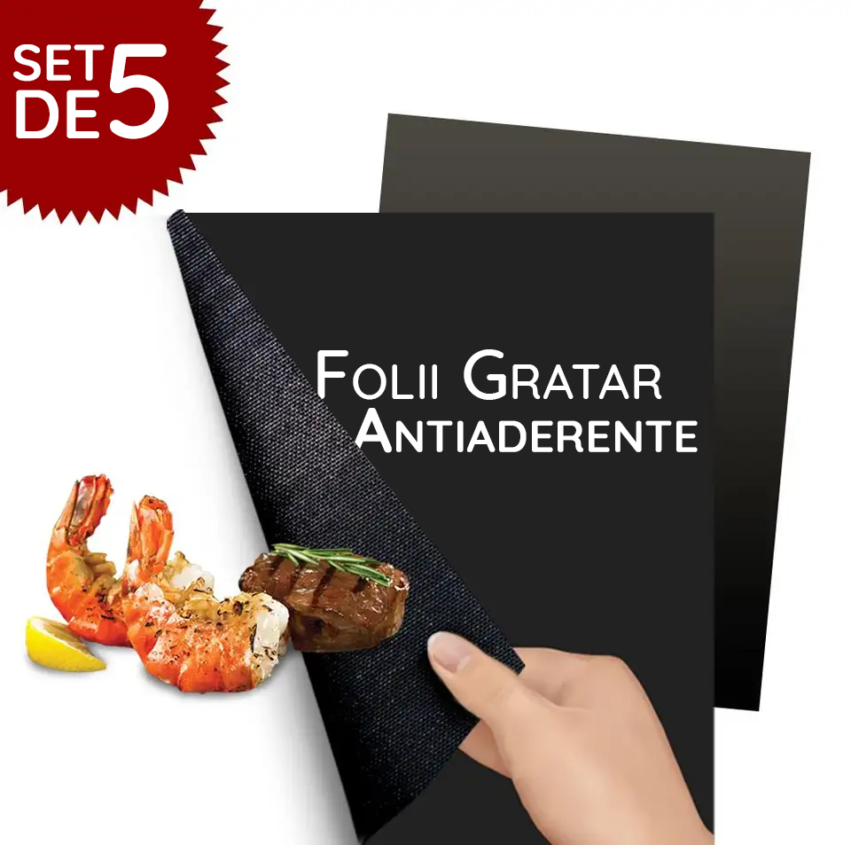 Set 5 Folii Protectie Gratar PriStyle, Antiaderente, Reutilizabile, 40x33cm, PTFE