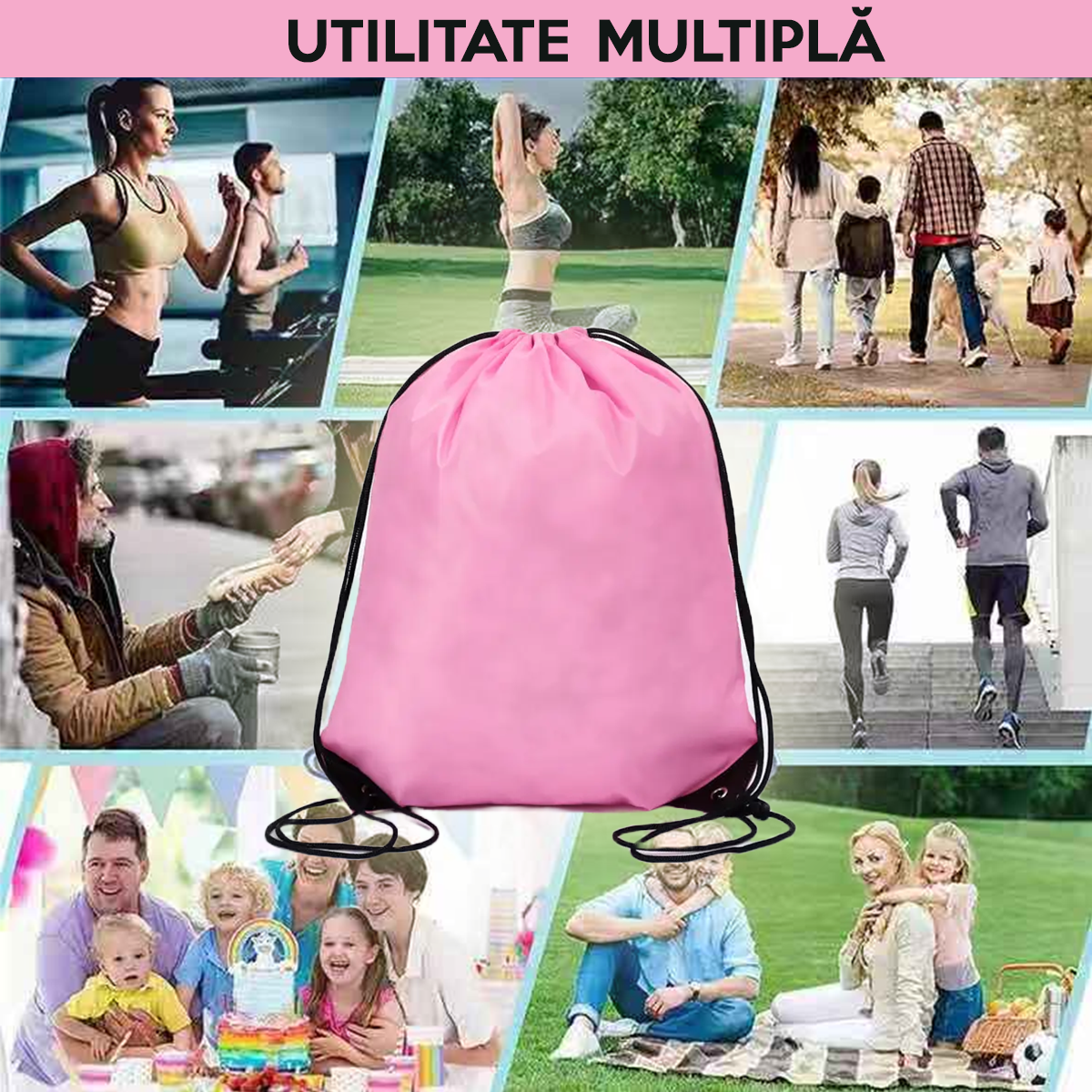 Rucsac usor si incapator pentru echipament de fitness, incaltaminte de sport sau haine de schimb, 42x34cm, Poliester, Pr