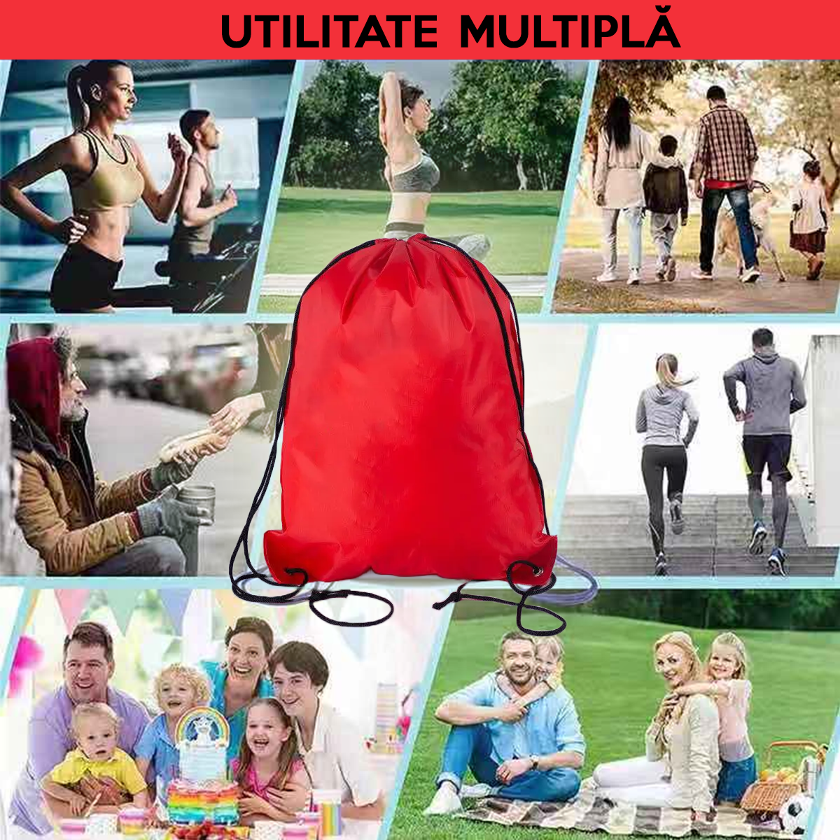 Rucsac pentru echipament de fitness, pentru incaltaminte de sport sau haine de schimb, 42x34cm, Poliester, PriStyle - 65