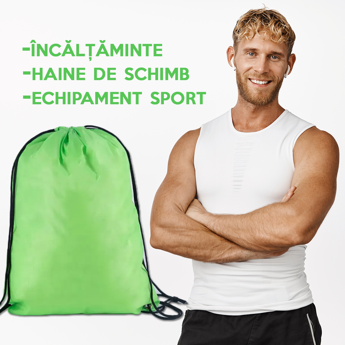 Rucsac pentru echipament de fitness, pentru incaltaminte de sport sau haine de schimb, 42x34cm, Poliester, PriStyle - 65