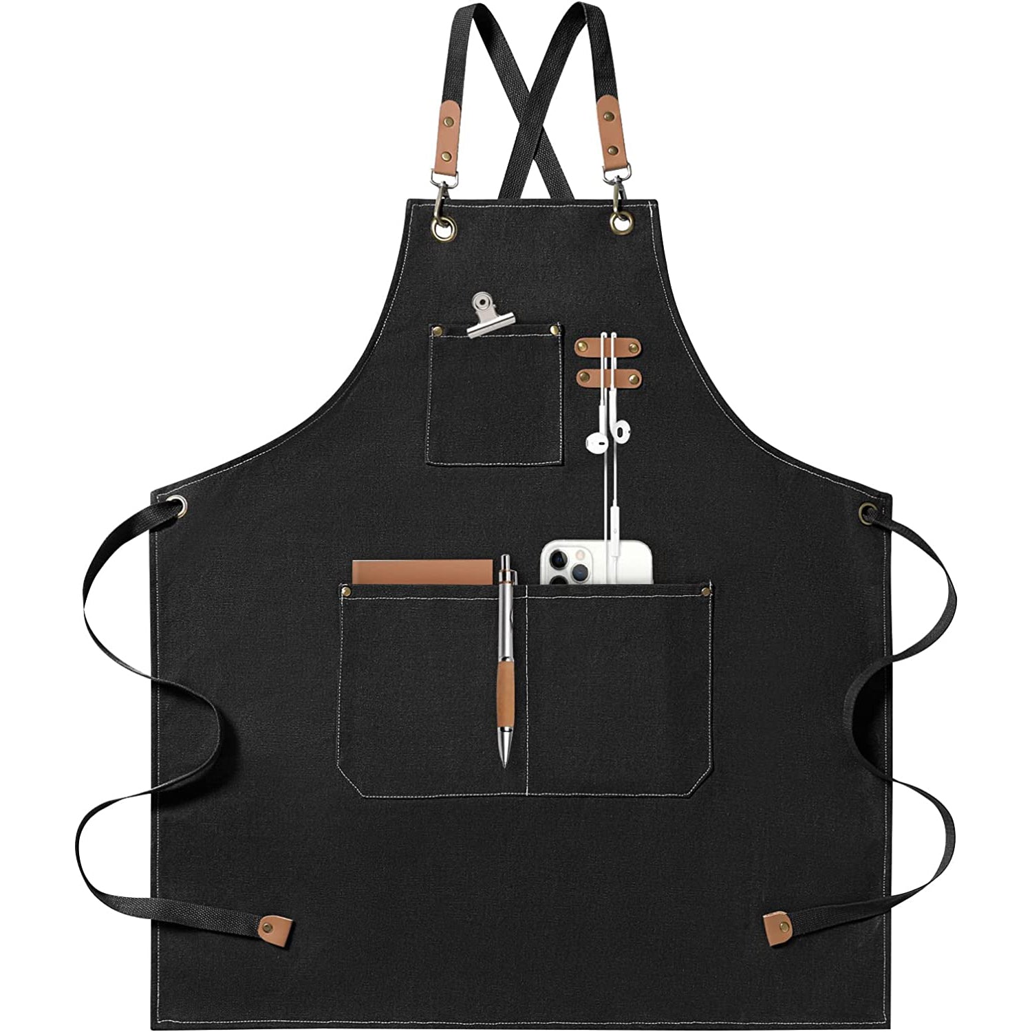 Sort de bucatarie, negru, material panza, cu buzunar