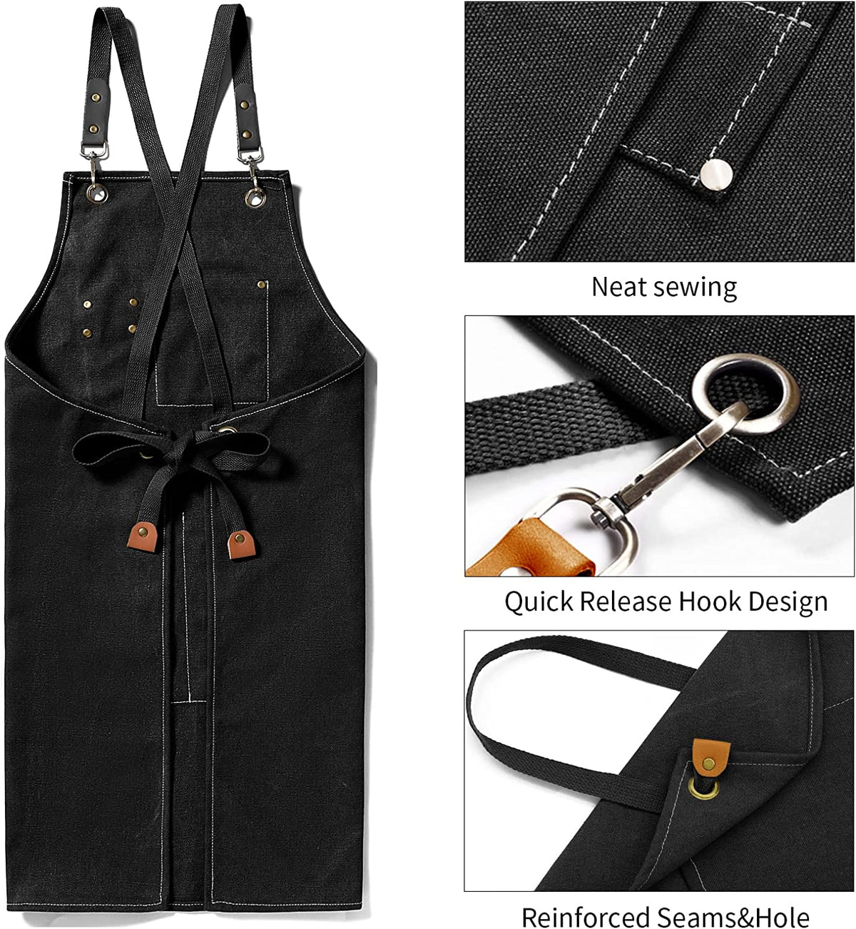 Sort de bucatarie, negru, material panza, cu buzunar