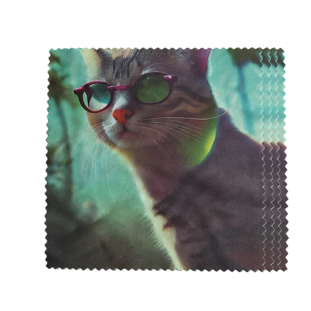 Set 4 x Lavete pentru Ochelari de Sticla si Plastic, Pentru Lentile Contact si Telefon, Imprimeu Pisica Cocheta Cu Ochel