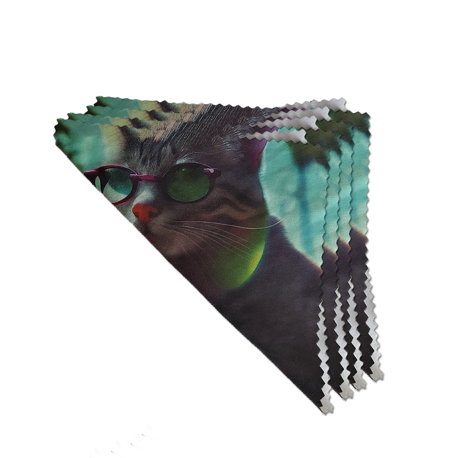 Set 4 x Lavete pentru Ochelari de Sticla si Plastic, Pentru Lentile Contact si Telefon, Imprimeu Pisica Cocheta Cu Ochel