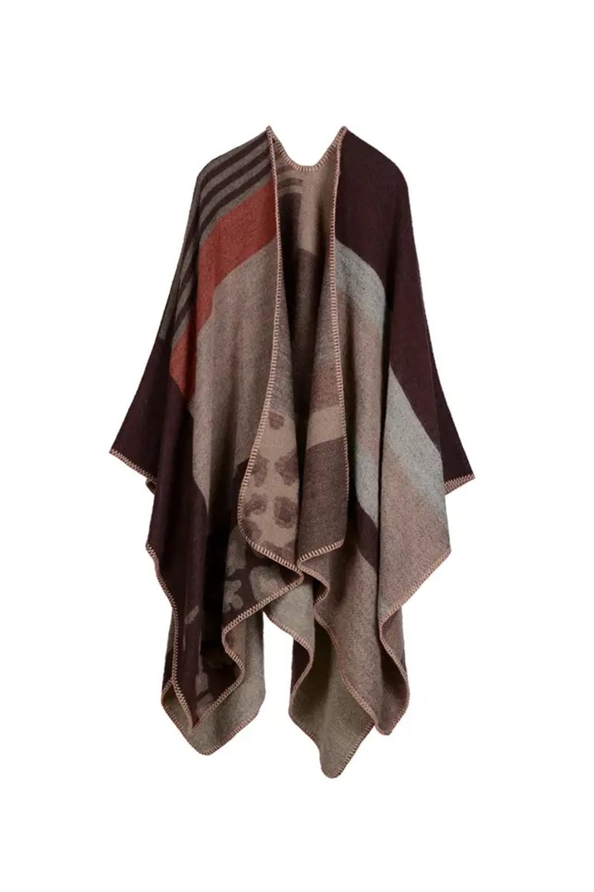 Esarfa lunga groasa tip Sal pentru dama, din material impletit, cardigan pentru toamna si iarna, 150 x 130 cm, Maro