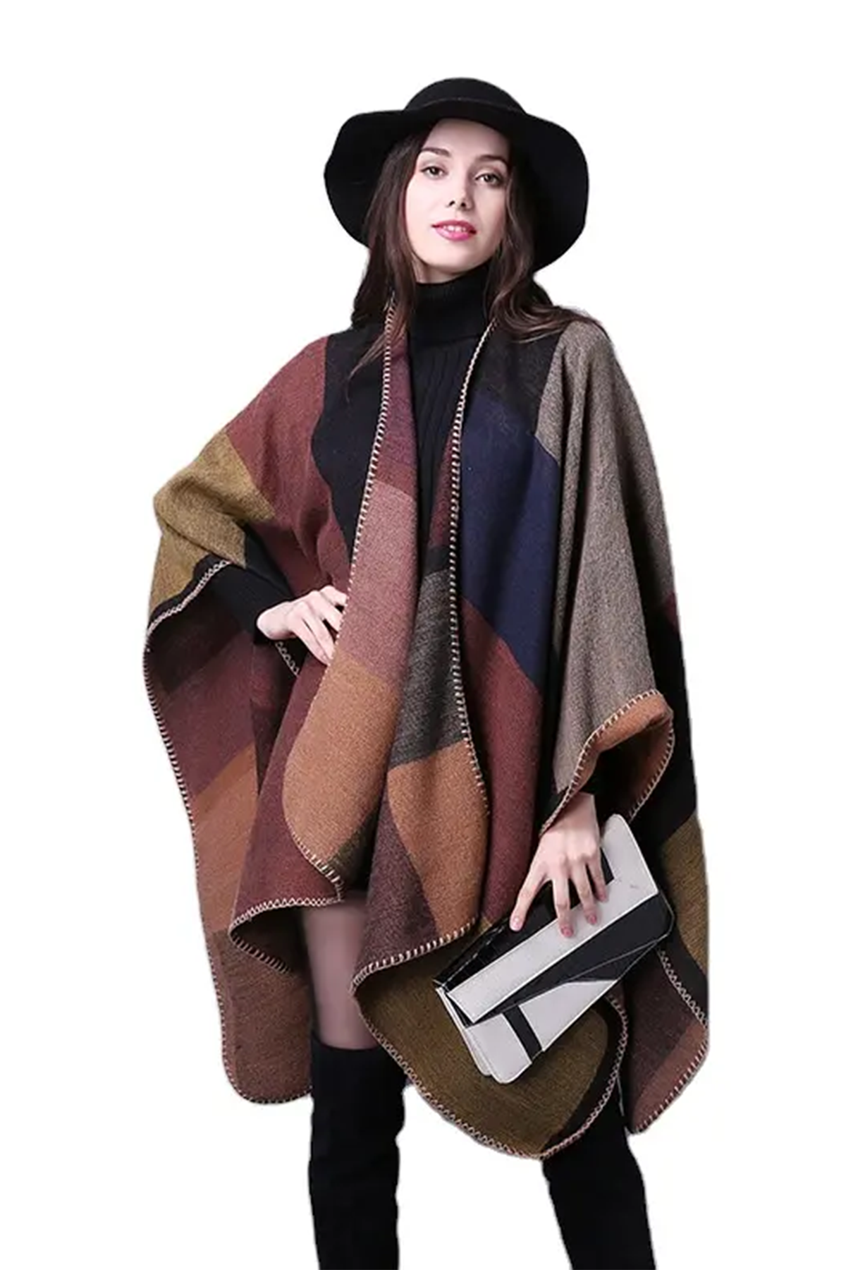 Esarfa lunga groasa tip Sal pentru dama, din material impletit, cardigan pentru toamna si iarna, 150 x 130 cm, Maro