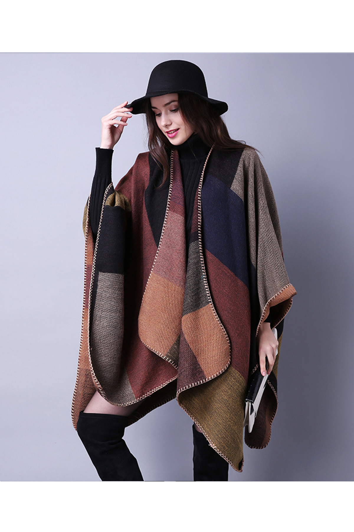 Esarfa lunga groasa tip Sal pentru dama, din material impletit, cardigan pentru toamna si iarna, 150 x 130 cm, Maro