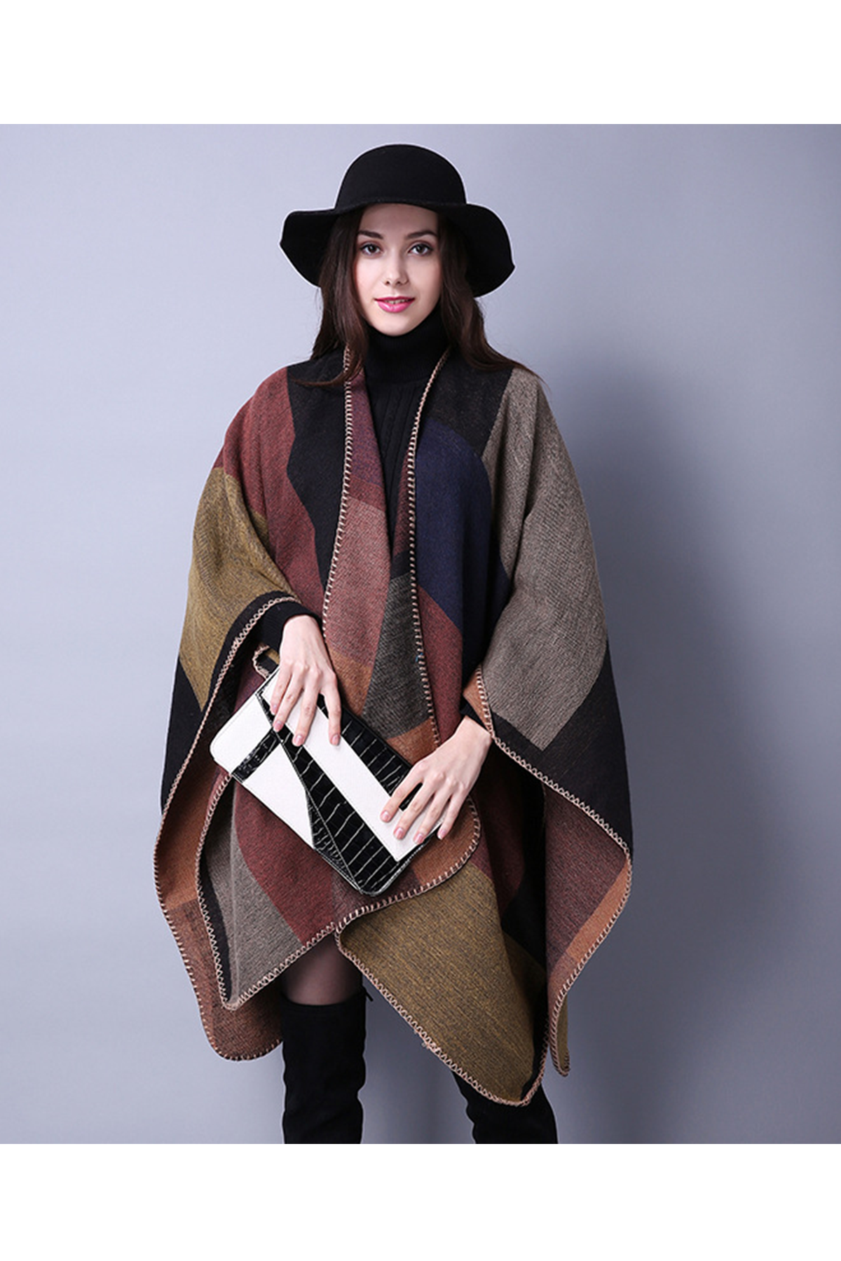 Esarfa lunga groasa tip Sal pentru dama, din material impletit, cardigan pentru toamna si iarna, 150 x 130 cm, Maro