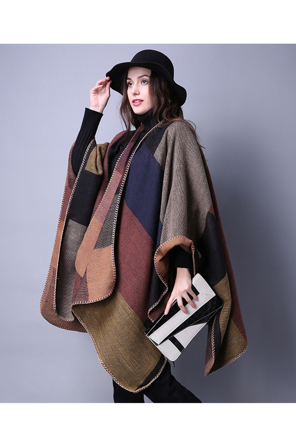Esarfa lunga groasa tip Sal pentru dama, din material impletit, cardigan pentru toamna si iarna, 150 x 130 cm, Maro