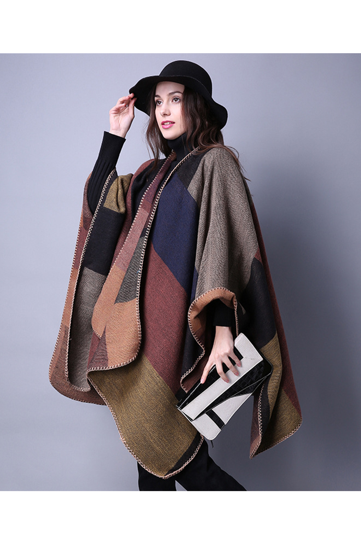 Esarfa lunga groasa tip Sal pentru dama, din material impletit, cardigan pentru toamna si iarna, 150 x 130 cm, Maro