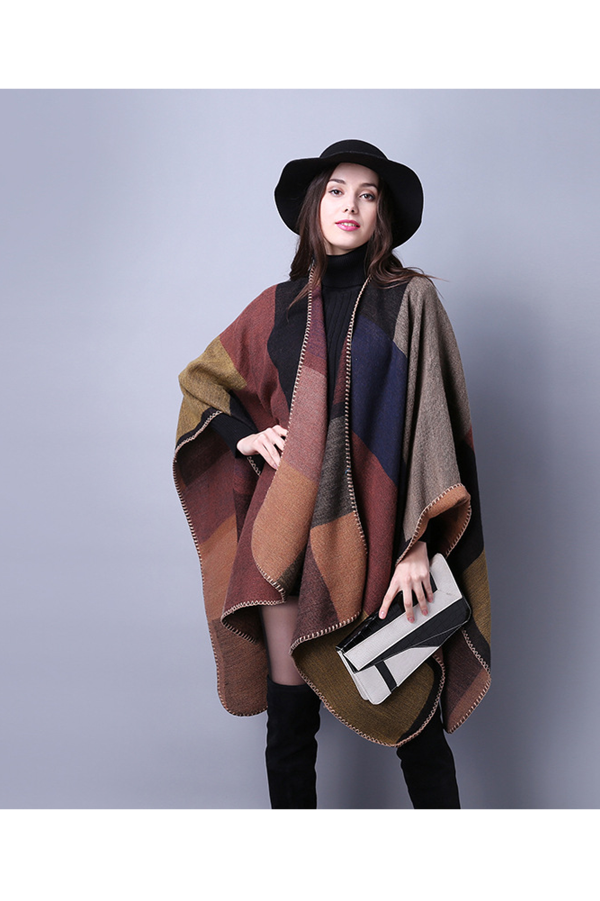 Esarfa lunga groasa tip Sal pentru dama, din material impletit, cardigan pentru toamna si iarna, 150 x 130 cm, Maro