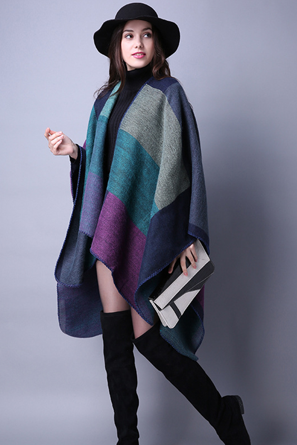 Cardigan Gros fara Maneci tip Sal pentru Sezonul Rece, 150 x 130 cm, Material Impletit, Mov
