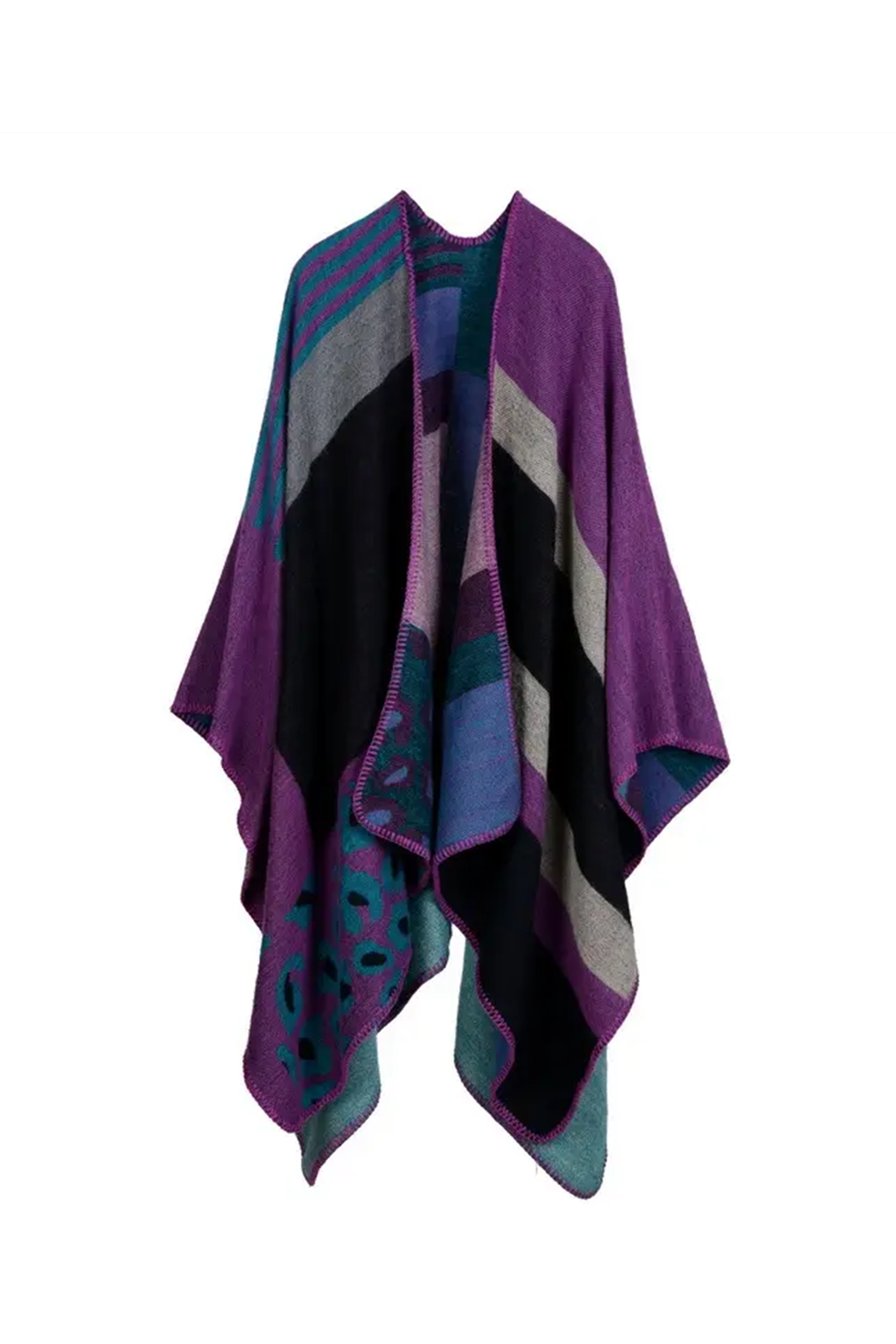 Cardigan Gros fara Maneci tip Sal pentru Sezonul Rece, 150 x 130 cm, Material Impletit, Mov
