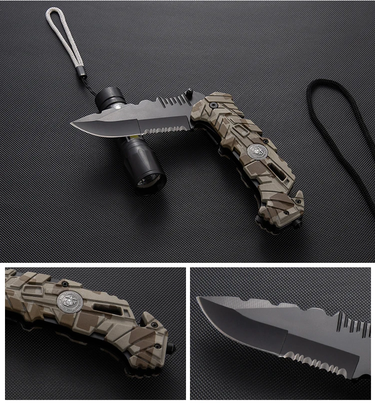 Cutit Pliabil Heavy Duty, tip Briceag, Army Style, pentru Camping Vanatoare Supravietuire si Bushcraft, HRC 58, Lama de 