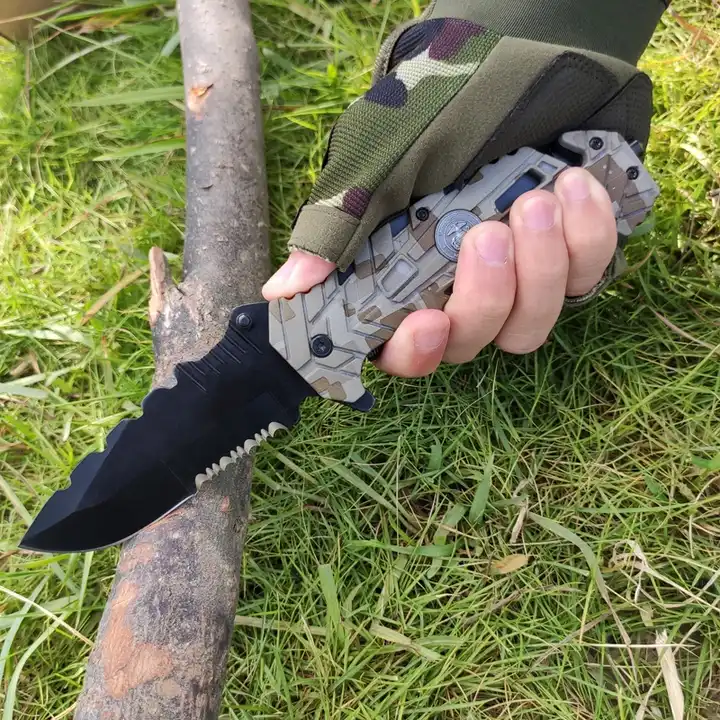 Cutit Pliabil Heavy Duty, tip Briceag, Army Style, pentru Camping Vanatoare Supravietuire si Bushcraft, HRC 58, Lama de 