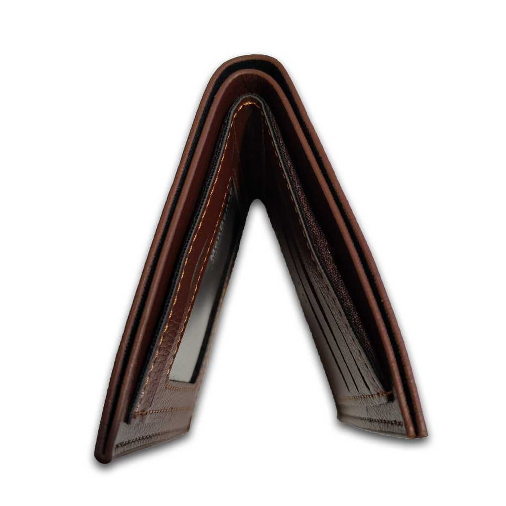 Portofel pentru barbati din piele ecologica, tip Slim, Elegant si Practic, Maro, PriStyle®
