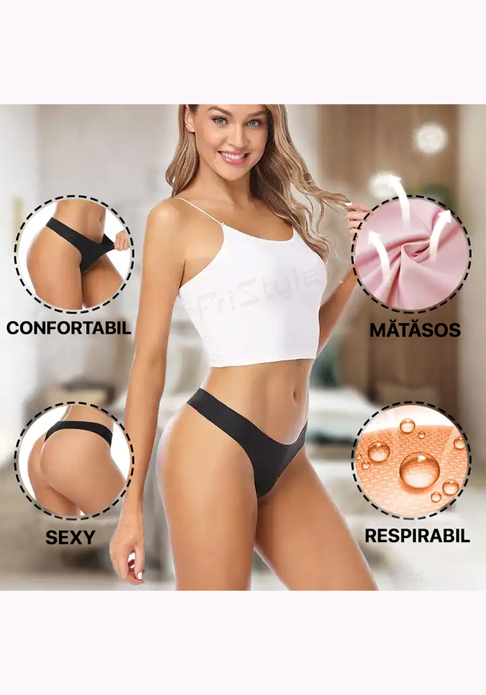 Chiloti de dama Premium tip Tanga, Satinati, Respirabili si Sexy, Fara Cusatura