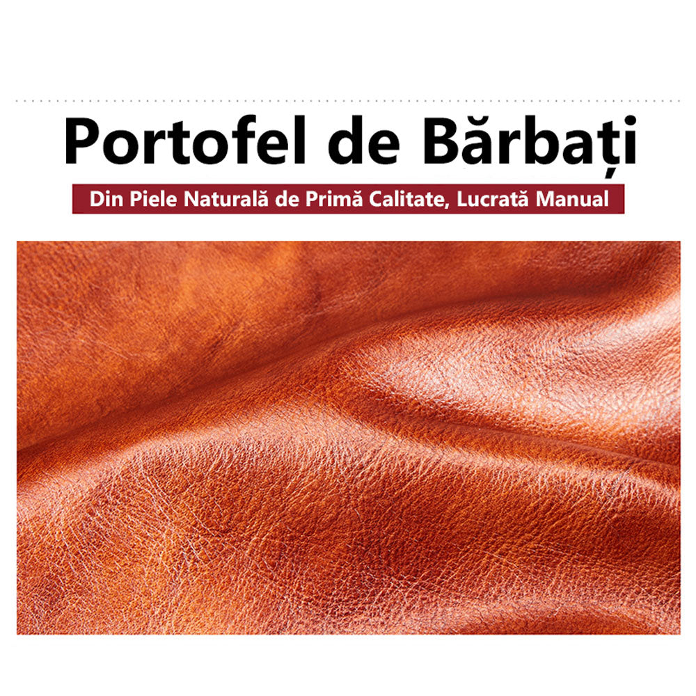 Portofel pentru Barbati din Piele Naturala de Calitate Superioara, Elegant si Durabil, cu Protectie RFID, Maro, PriStyle