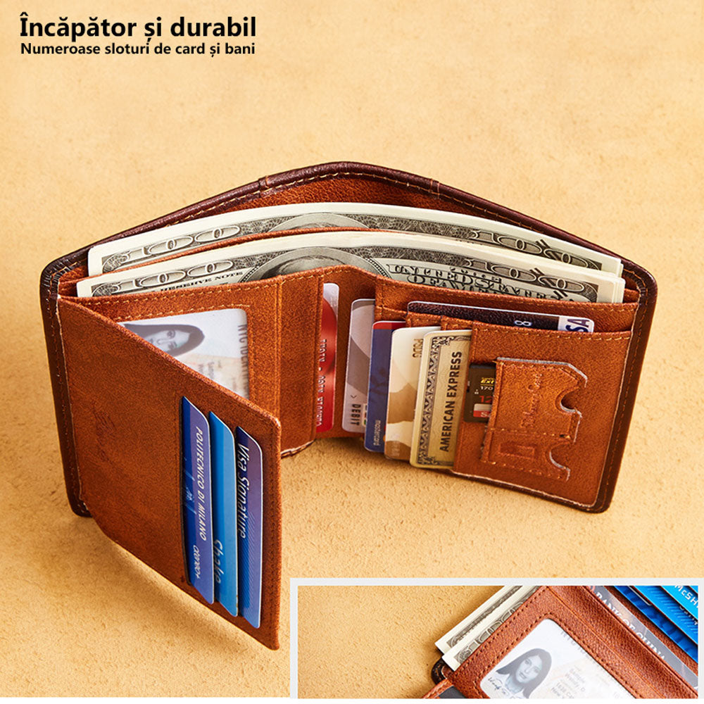 Portofel pentru Barbati din Piele Naturala de Calitate Superioara, Elegant si Durabil, cu Protectie RFID, Maro, PriStyle