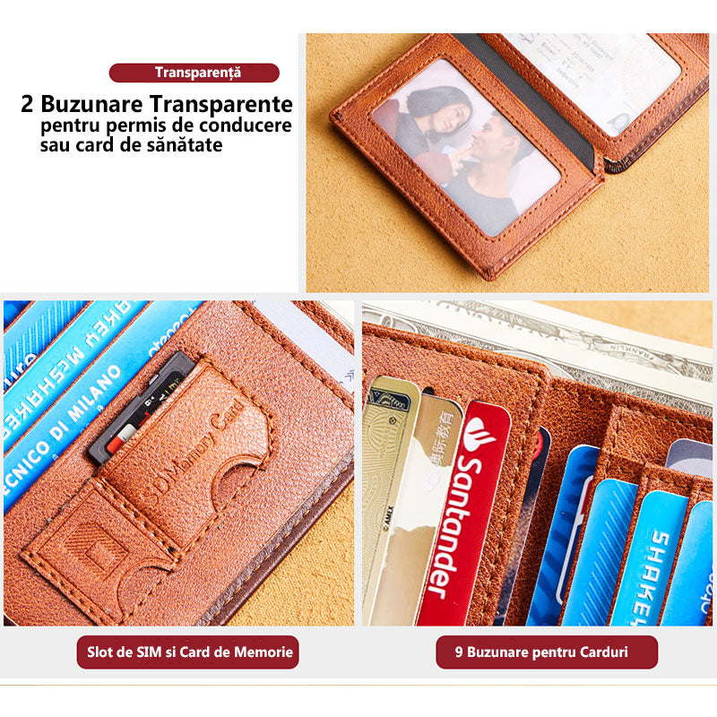 Portofel pentru Barbati din Piele Naturala de Calitate Superioara, Elegant si Durabil, cu Protectie RFID, Maro, PriStyle