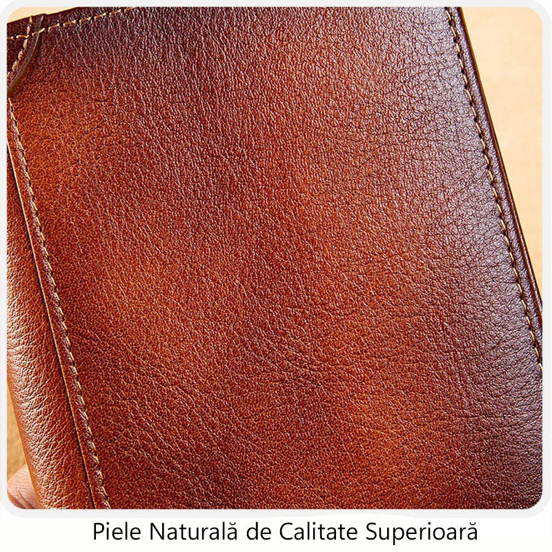 Portofel pentru Barbati din Piele Naturala de Calitate Superioara, Elegant si Durabil, cu Protectie RFID, Maro, PriStyle