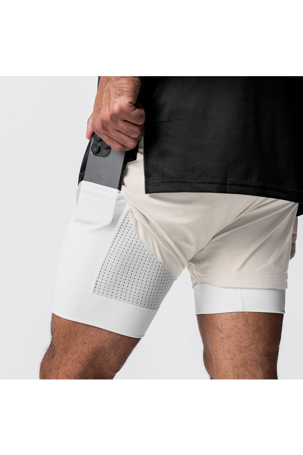 Pantaloni Scurti in Doua Straturi, Elastici si Respirabili, pentru Sala, Fitness sau Sport, Cu 3 Buzunare, Loc de Telefo