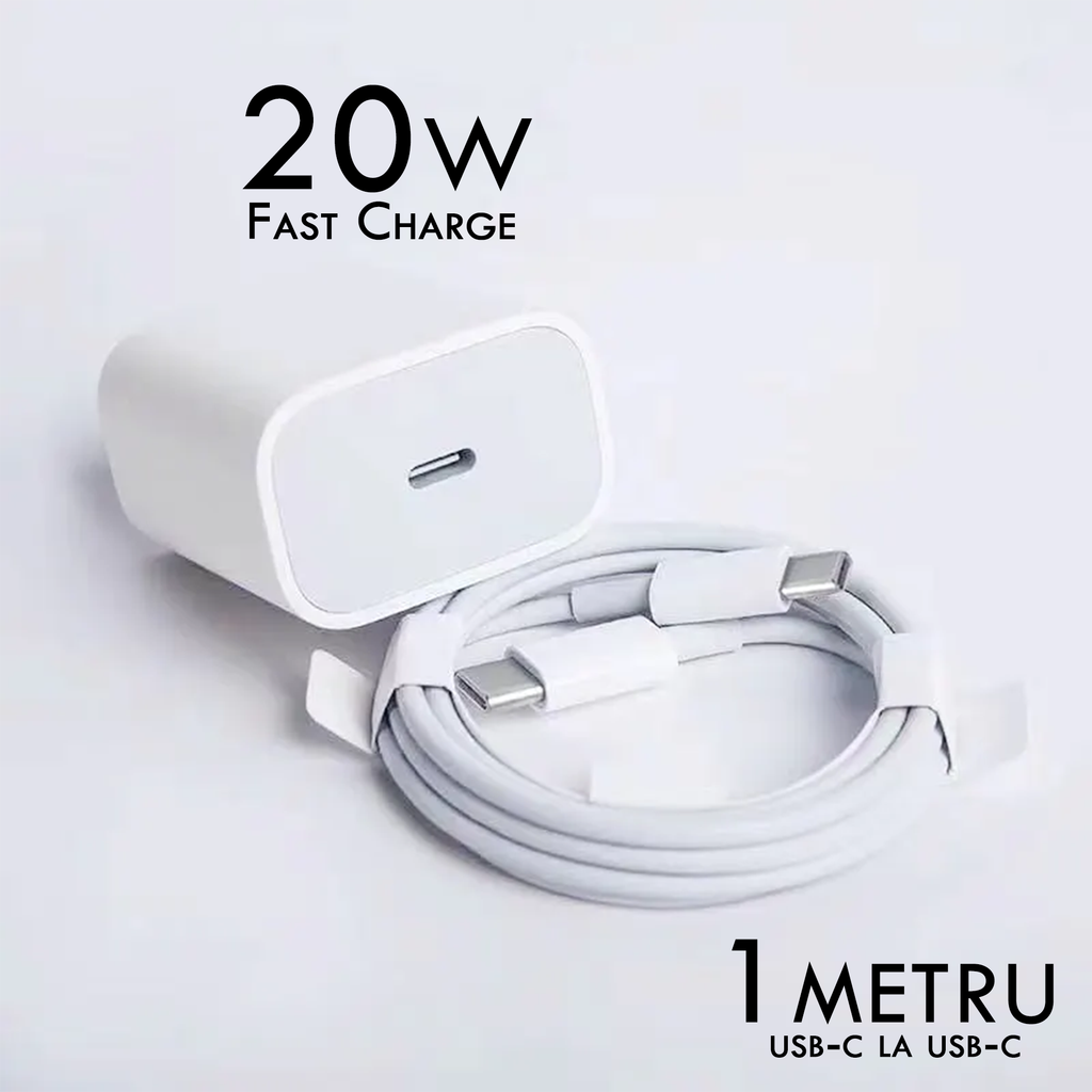 Incarcator Fast Charge USB - C Compatibil cu iPhone 15 / 15 Pro / 15 Pro Max, 20W, PriStyle®, Alb
