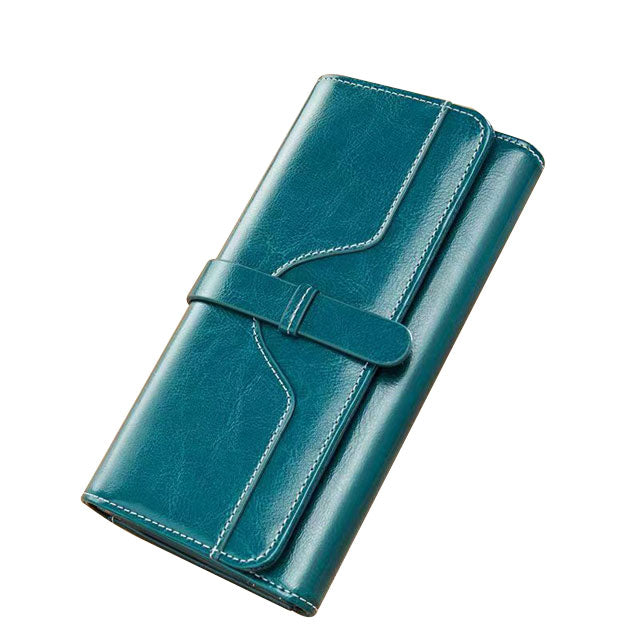 Portofel dama, piele naturala, 12 sloturi carduri, RFID, 19x10.6x3cm, albastru