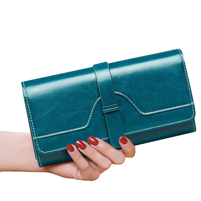 Portofel dama, piele naturala, 12 sloturi carduri, RFID, 19x10.6x3cm, albastru